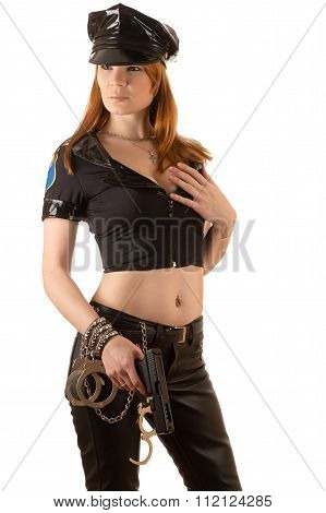 Poster: woman in costume policewoman with