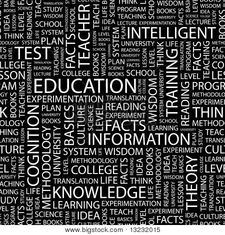 Picture or Photo of Education. Seamless vector pattern with word cloud.