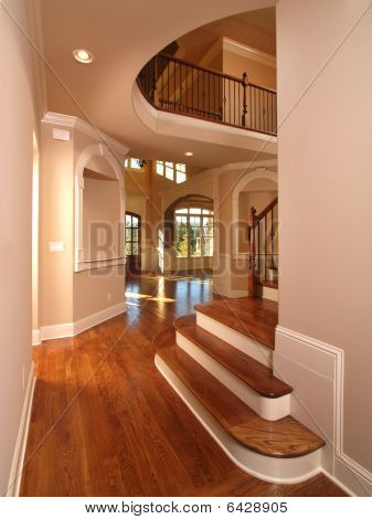 Picture or Photo of Model Luxury Home Interior Hallway with stairs on right