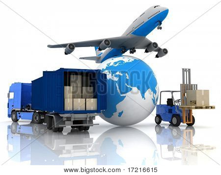 Picture or Photo of Airliner with a globe and autoloader with boxes