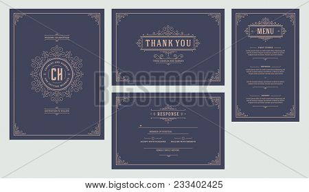 Poster: Set Wedding Flourishes Ornaments Invitations