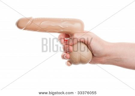 Poster: Hand Holding Penis Shape Water