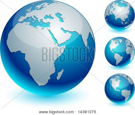 Picture or Photo of Four blue high-detailed earth balls. Vector.