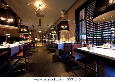 Picture or Photo of Interior of modern restaurant with fusion cuisine