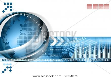 Picture or Photo of Technology background with computer components and world