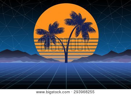 Poster: Glowing neon synthwave and retrowave