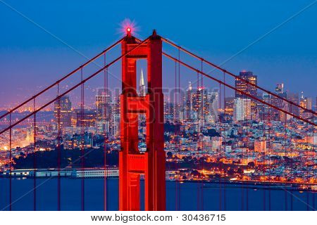 Picture or Photo of Golden Gate Bridge and downtown San Francisco