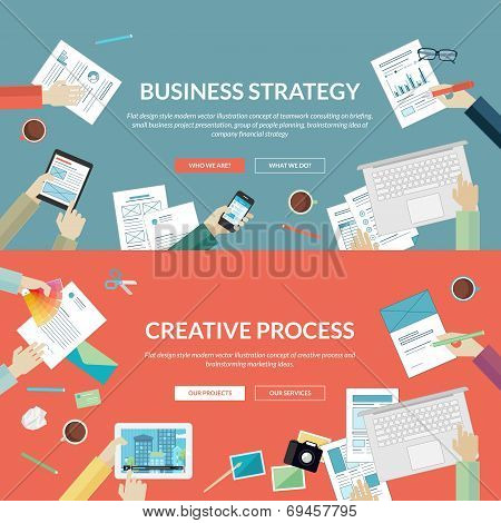Set Of Flat Design Concepts For Business Strategy And Creative Process Poster Set Of Flat Design Concepts For Business Strategy And Creative Process Poster