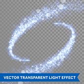 Glittering glowing blue light trails spinning twisted. Blue glitter sparkles. Shining diamond spray 