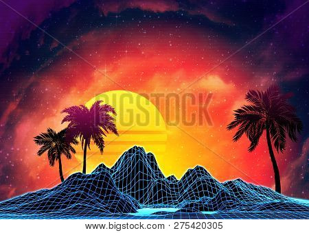Poster: Vaporwave Landscape With Rocks And