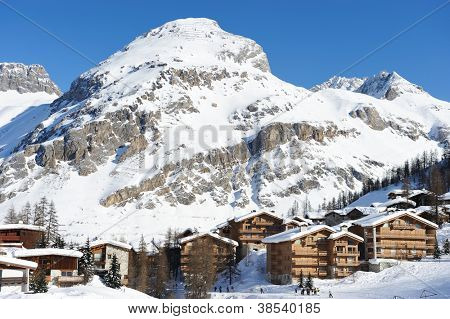 Picture or Photo of Mountain ski resort with snow in winter, Val-d