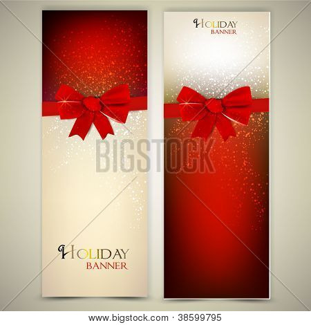 Picture or Photo of Greeting cards with red bows and copy space. Vector illustration