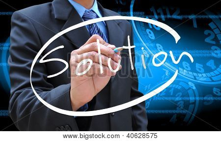 Picture or Photo of Businessman hand writing solution on the time