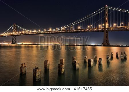 Picture or Photo of San Francisco Bay Bridge at Night Panorama.