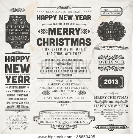 Picture or Photo of Christmas decoration collection | Set of calligraphic and typographic elements, frames, vintage labels and borders. Floral ornaments and old paper texture. All for holiday invitation design.