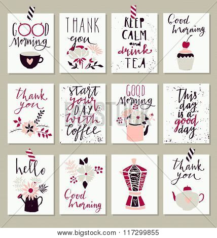 Collection Of 12 Cute Good Morning Card Templates Poster Id 117299855 Can Be Use For Valentine S Day Wedding Marriage Save The Date Baby Shower Bridal Birthday Stylish Simple Design Vector Poster Template