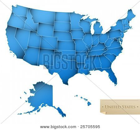 Picture or Photo of Usa map - United States of America with all 50 states - blue color - isolated on white - Vector