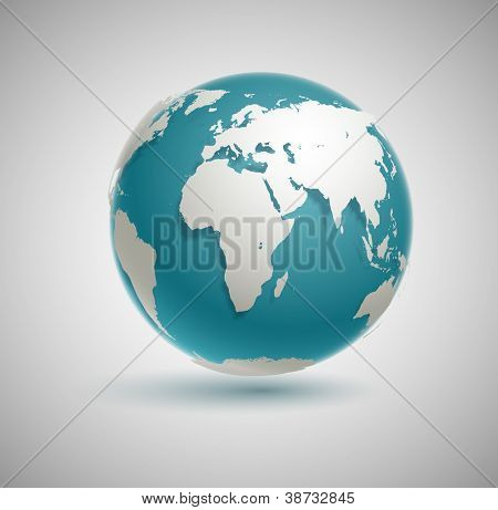 Picture or Photo of Globe icon with smooth vector shadows and white map of the continents of the world