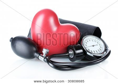 Picture or Photo of Black tonometer and heart isolated on white