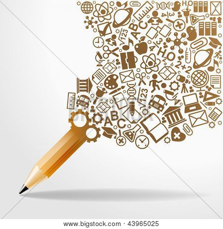 Picture or Photo of Creative splash pencil with school icons set illustration. concept learning. the study of science. his work - eps10 vector file, contain transparent elements and mesh gradients
