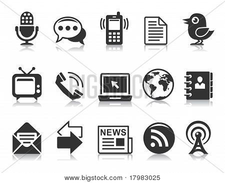 Picture or Photo of Communication icons. File is layered. Icons and reflections are separated.