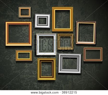 Picture or Photo of Picture frame vector. Photo art gallery on vintage wall.